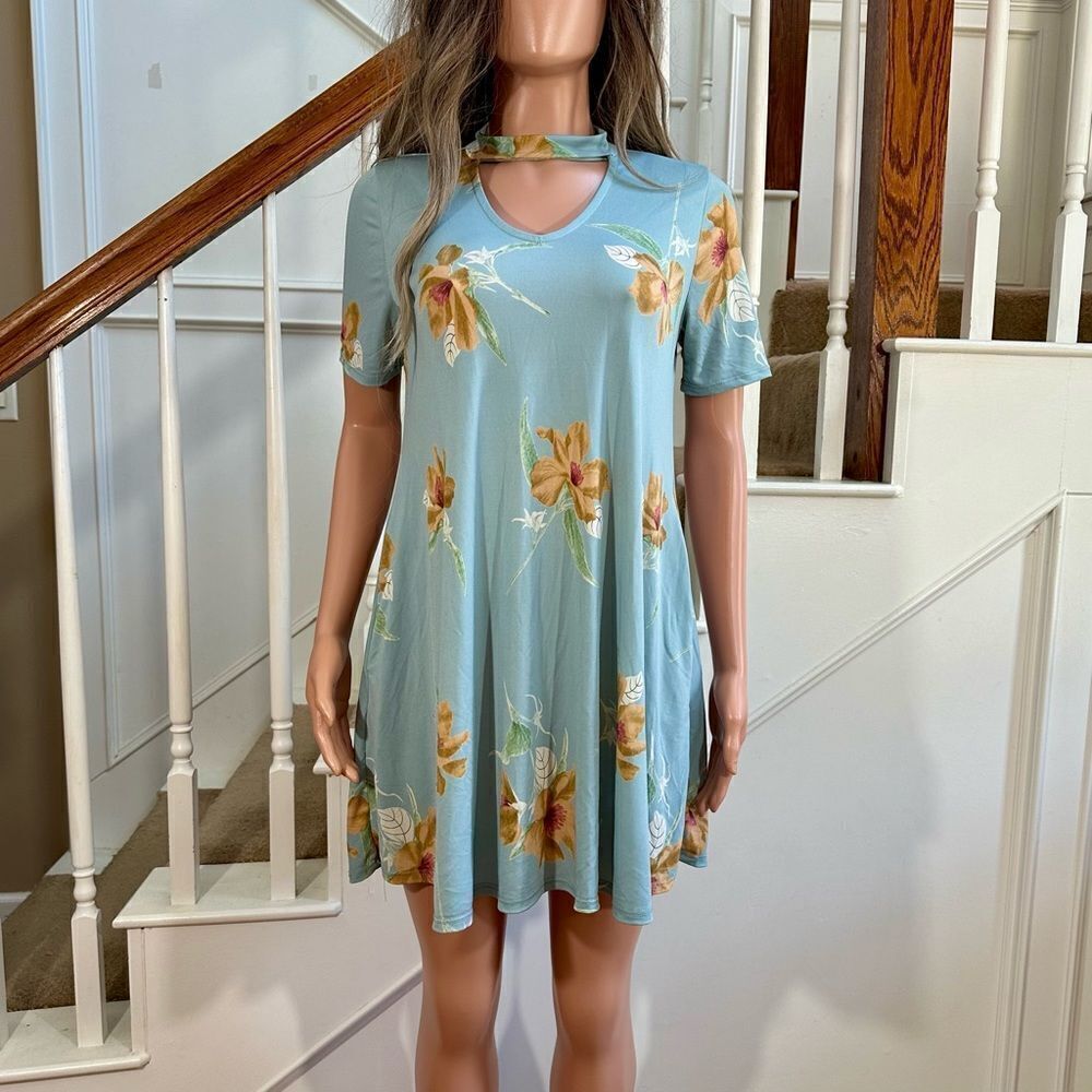 Soft blue floral choker dress